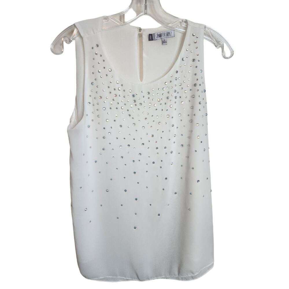 Jennifer Lopez White Sleeveless Embellished Blouse